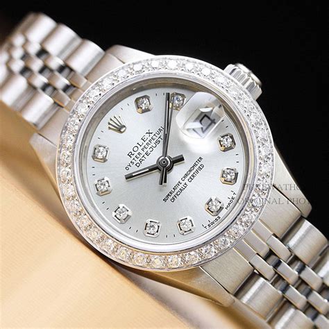 rolex silver watch women|silver Rolex watch with diamonds.